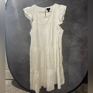 J. Crew Preppy Cottagecore linen-blend White Dress with Ruffles